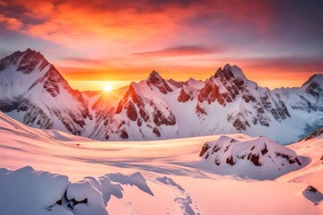 At the summit of a snow-capped mountain, the sunrise paints the sky in a breathtaking display of fiery colors generative ai technology

