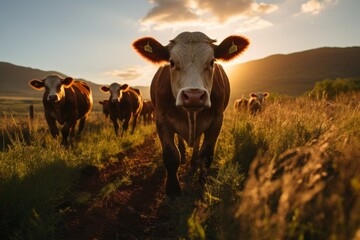 Herd Of Cattle Being Moved To A New Graze Field, Generative AI
