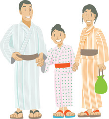 浴衣を着て微笑む親子