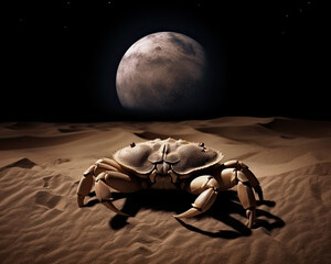 Cancer Zodiac Sign Illustration - Lunar Crab Crawling on a Sandy Beach for Generative AI