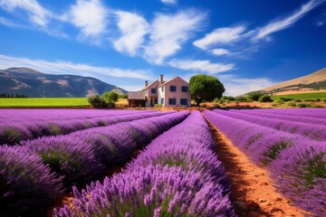 Picturesque Lavender Farm In Full Bloom, Generative AI