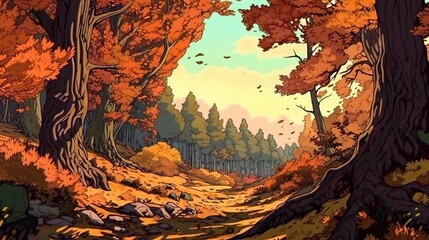 Cozy autumnal scenes . Fantasy concept , Illustration painting.