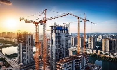 The construction site buzzes with activity as the crane erects the new building