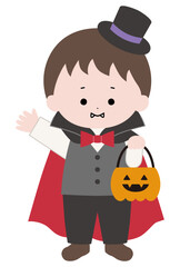 ハロウィンの吸血鬼の仮装をした男の子のベクターイラスト　ドラキュラ、ヴァンパイア、秋、10月、ハロウィーン、アイコン