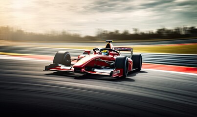 The racing car deftly enters the turn at a blistering speed, hugging the track with precisio