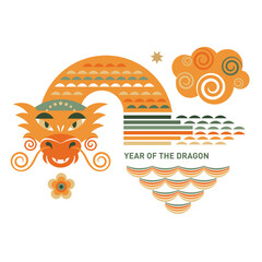 Happy new year 2024 year of the dragon. Dragon in geometric flat modern style, isolated on white