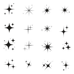 Silhouette stars icon, twinkle star shape symbols. Modern geometric elements, shining star icons.