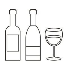 ワインボトルとワイングラスのシンプルな線画イラスト