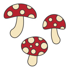 かわいい斑点のあるキノコのベクターイラスト アウトライン