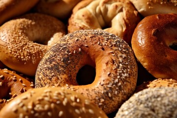 Variety of bagels with poppy seeds, Food background