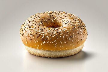 Freshly baked bagel with sesame seeds. isolated on white background.