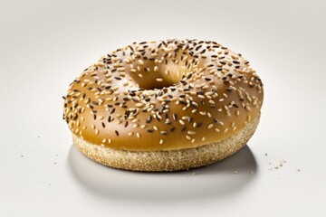 Fresh baked bagel with sesame seeds. isolated on white background.