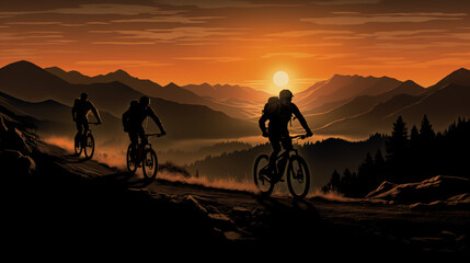 Fototapeta na wymiar Mountain bikers at sunrise