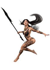 3D Fantasy warrior woman with black hair