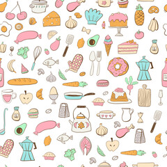 Cooking doodle seamless pattern. Outline style 