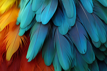 Obraz premium Colorful Feather Background Texture. Vibrant, Artistic Design with Exotic Wing Details – Ultra-Realistic and Elegant. Generative AI.