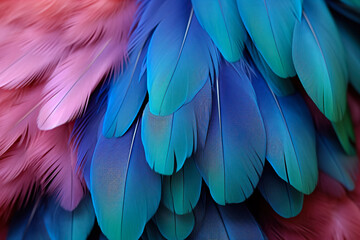 Fototapeta premium Colorful Feather Background Texture. Vibrant, Artistic Design with Exotic Wing Details – Ultra-Realistic and Elegant. Generative AI.