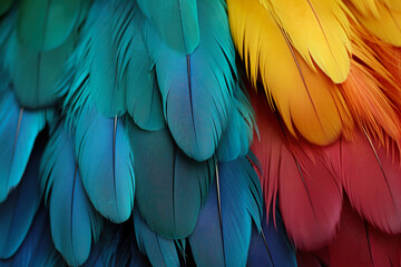 Colorful Feather Background Texture. Vibrant, Artistic Design with Exotic Wing Details – Ultra-Realistic and Elegant. Generative AI.