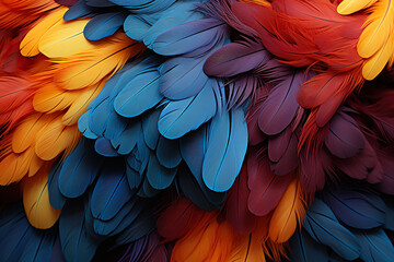 Fototapeta premium Colorful Feather Background Texture. Vibrant, Artistic Design with Exotic Wing Details – Ultra-Realistic and Elegant. Generative AI.
