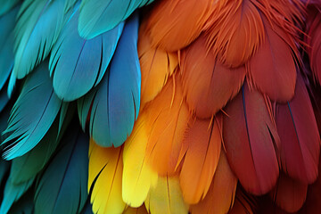 Fototapeta premium Colorful Feather Background Texture. Vibrant, Artistic Design with Exotic Wing Details – Ultra-Realistic and Elegant. Generative AI.