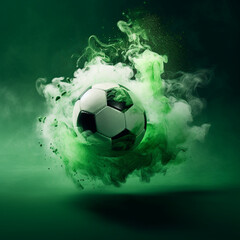 soccer ball on green background green smoke
