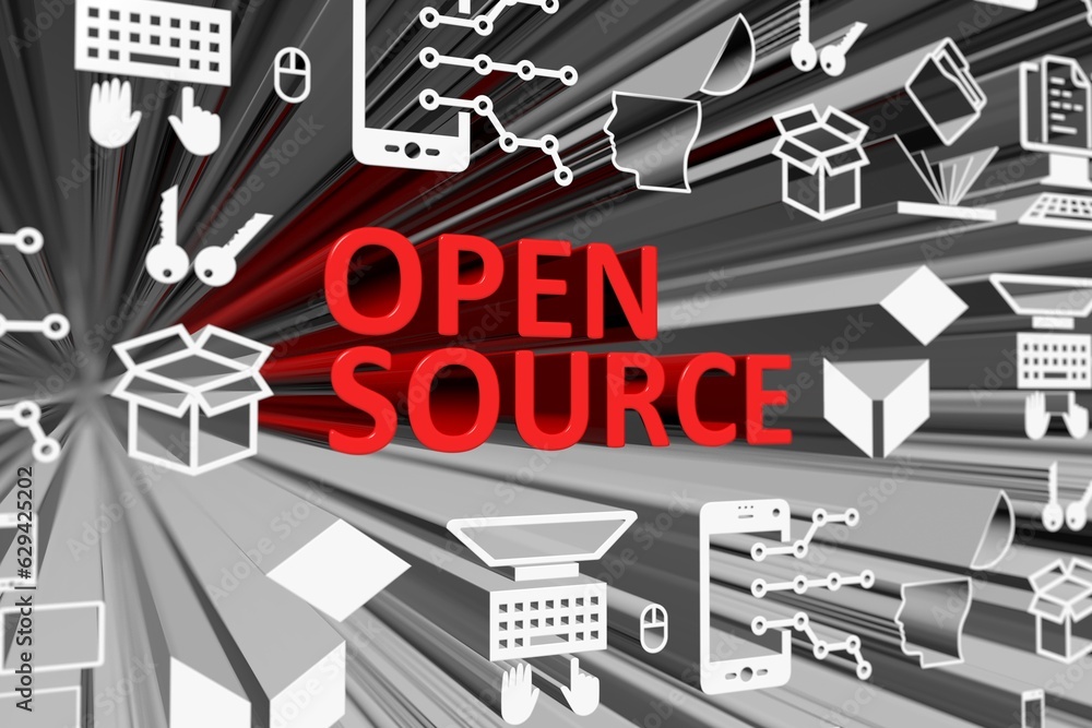 Poster open source concept blurred background 3d render illustration
