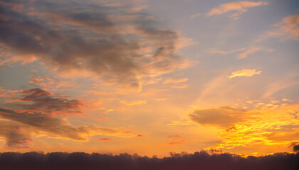 Fototapeta na wymiar Orange Sunrise Sky and Warm clouds fluffy in the Morning beautiful nature Backgrounds
