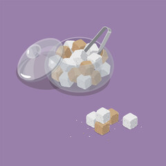 シュガーポットに入った角砂糖のアイソメトリックベクターイラスト