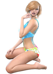 Obraz premium 3D Girl in blue monokini