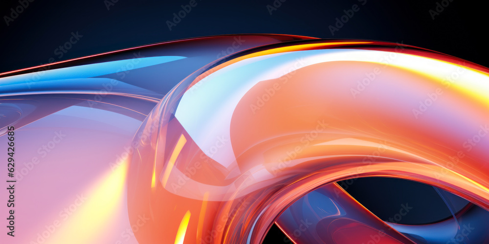 Poster abstract 3d glass render, glossy, reflective, organic curve wave in motion. gradient design element 