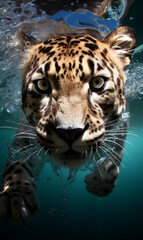 National Geographic award winning nature photography, under water, exotic cheetah swimming underwater generative ai