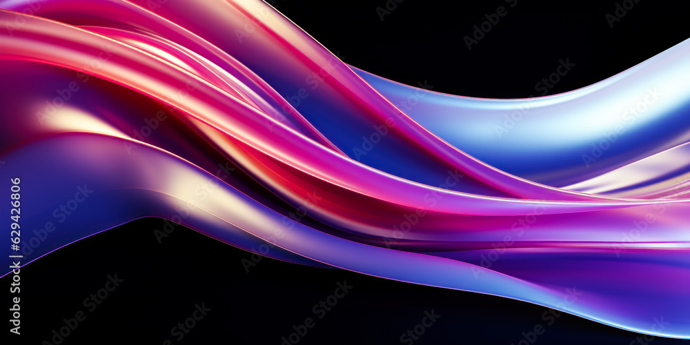 Poster abstract fluid 3d render holographic iridescent neon curved wave in motion dark background. gradient
