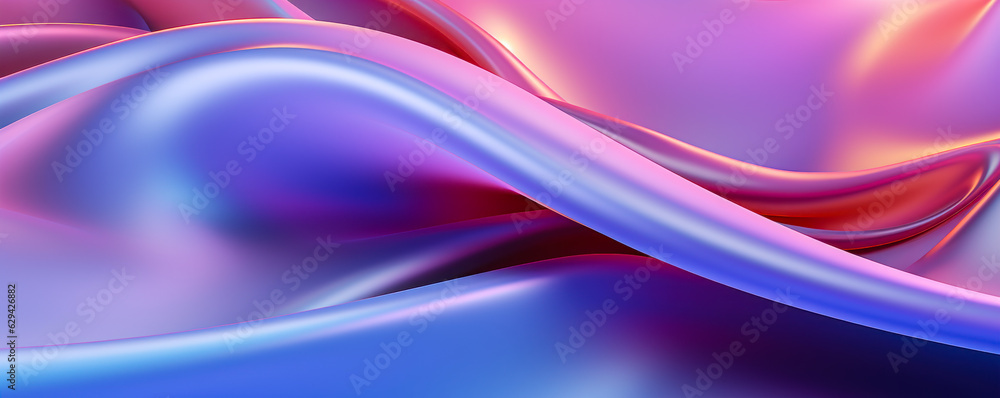 Poster abstract fluid iridescent holographic neon curved wave in motion colorful background 3d render. grad