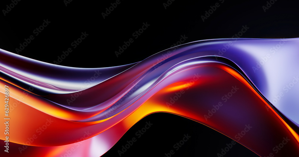 Poster abstract fluid 3d render holographic iridescent neon curved wave in motion dark background. gradient
