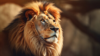 A realistic close-up shot of an amazing lion. In a moment of intimate closeness, this photo captures the power and beauty of this beast in all its depth.
