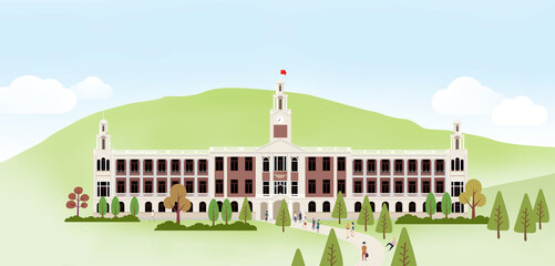 Hong Kong College, graphical illustration, hong kong, old building