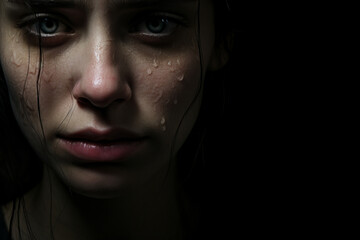 Fototapeta premium photograph of sad and cry woman face generative ai