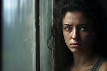 photograph of sad woman face generative ai