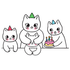 Cartoon cute funny character cat and birthday party vector.