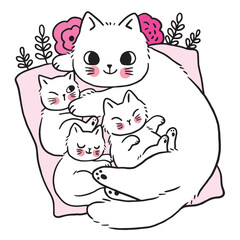 Cartoon cute funny character cat and baby vector.