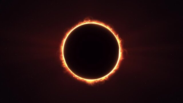 Glowing sunflare around solar eclipse as bright yellow rays bounce on both sides