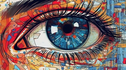 Computer vision and image recognition concept artwork, Eye of woman . Fantasy concept , Illustration painting.
