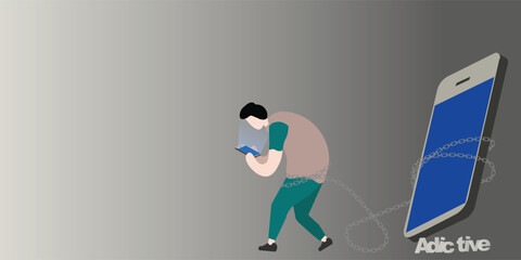 illustration of a person addicted to a cell phone eps10
