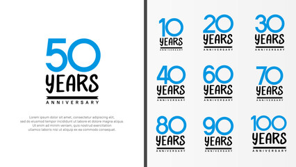 set of anniversary logo flat blue color number and black on white background for celebration