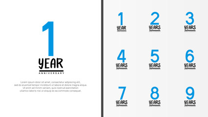 set of anniversary logo flat blue color number and black on white background for celebration