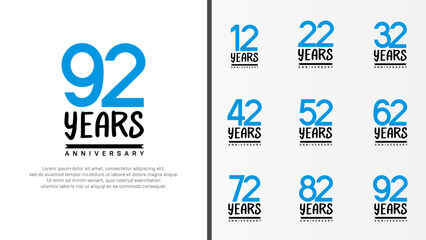 set of anniversary logo flat blue color number and black on white background for celebration