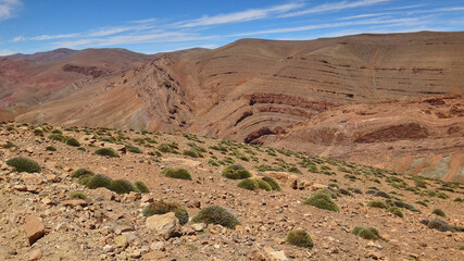 Dry and arid deserted region in a desert landscape in the mountains of Morocco.