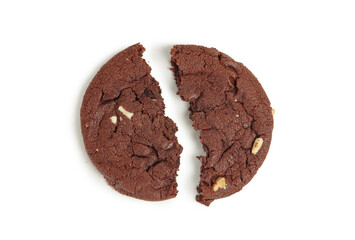 broken chocolate chip cookie isolated on white background