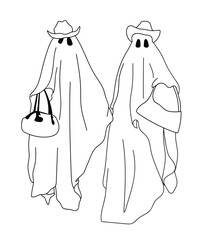 Friendship ghost with cowboy hat  line art