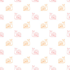 Cute Pink and orange Snails seamless pattern 